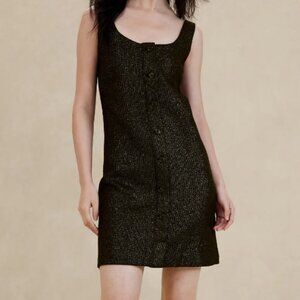 NWT Banana Republic Metallic Black & Gold Tweed Mini Dress Size 14